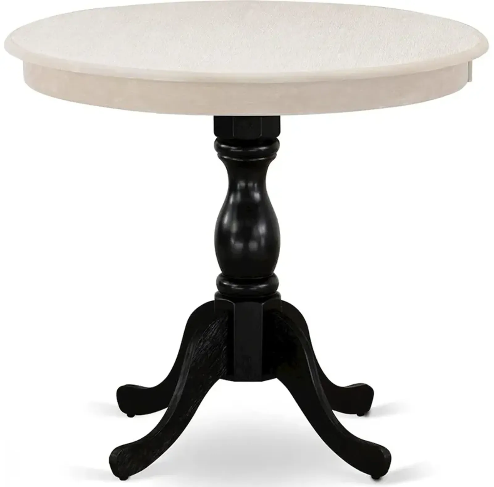 East West Furniture Antique 36" Round Kitchen Table for Compact Space - Wirebrushed Butter Cream Top & Black Pedestal