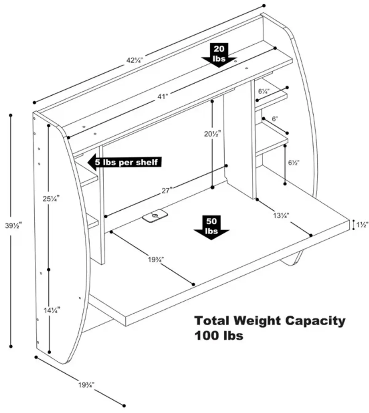 Hivvago White Wall-Mounted Modern Space Saving Laptop Computer Desk