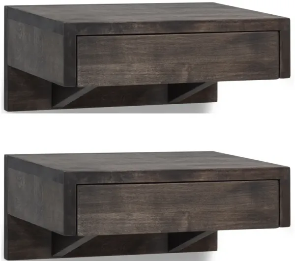 Black Floating Nightstand Set of 2 - Solid Hardwood Craftsmanship, Eco-Friendly Design, Ample Storage - Modern Wall-Mounted Bedside Tables