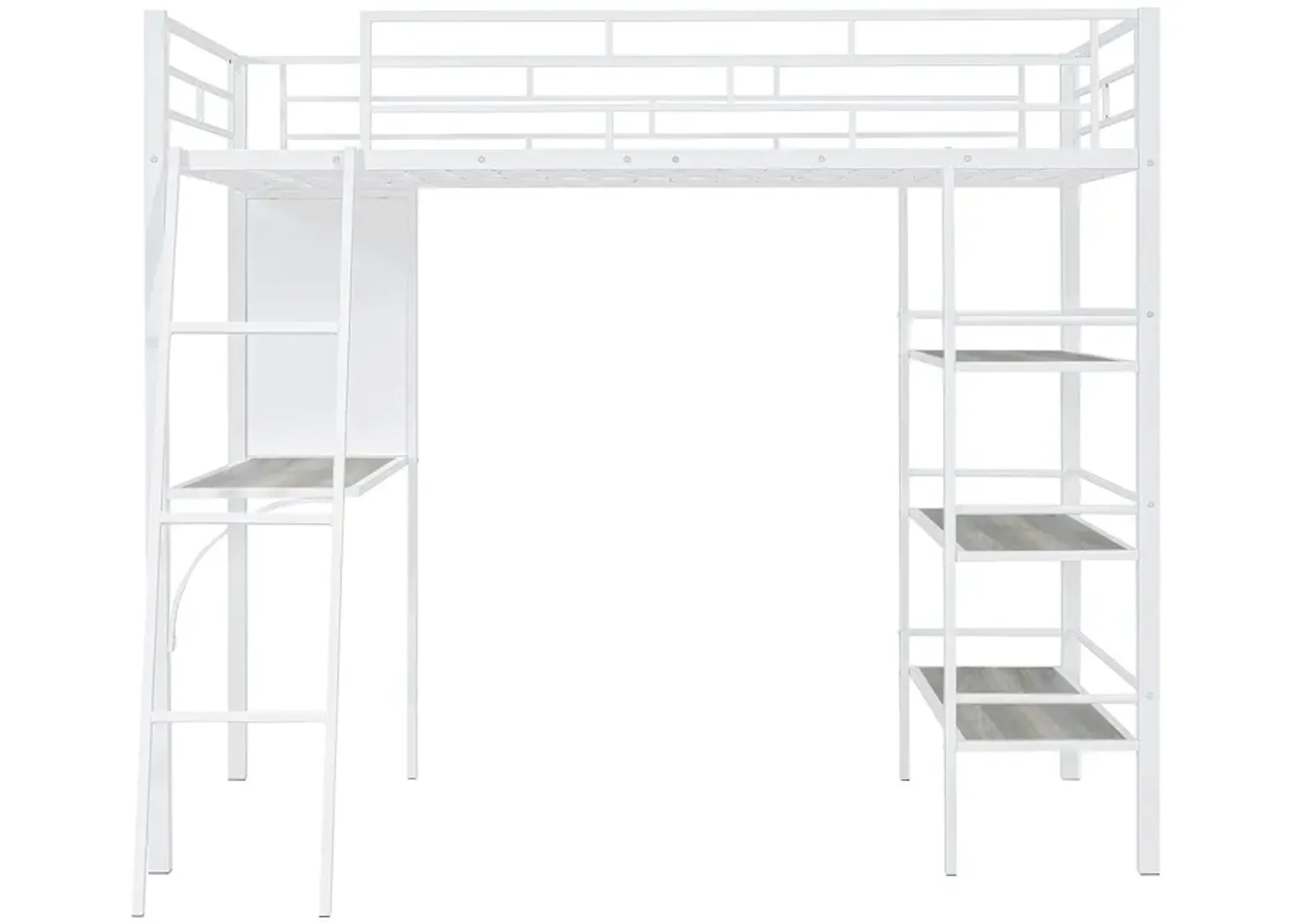 Merax Metal Loft  Bed with  Desk and 3 Layers of Shelves