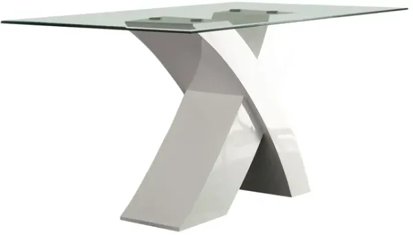 Glass Top Dining Table With X Shape Wooden Base, White and Clear-Benzara