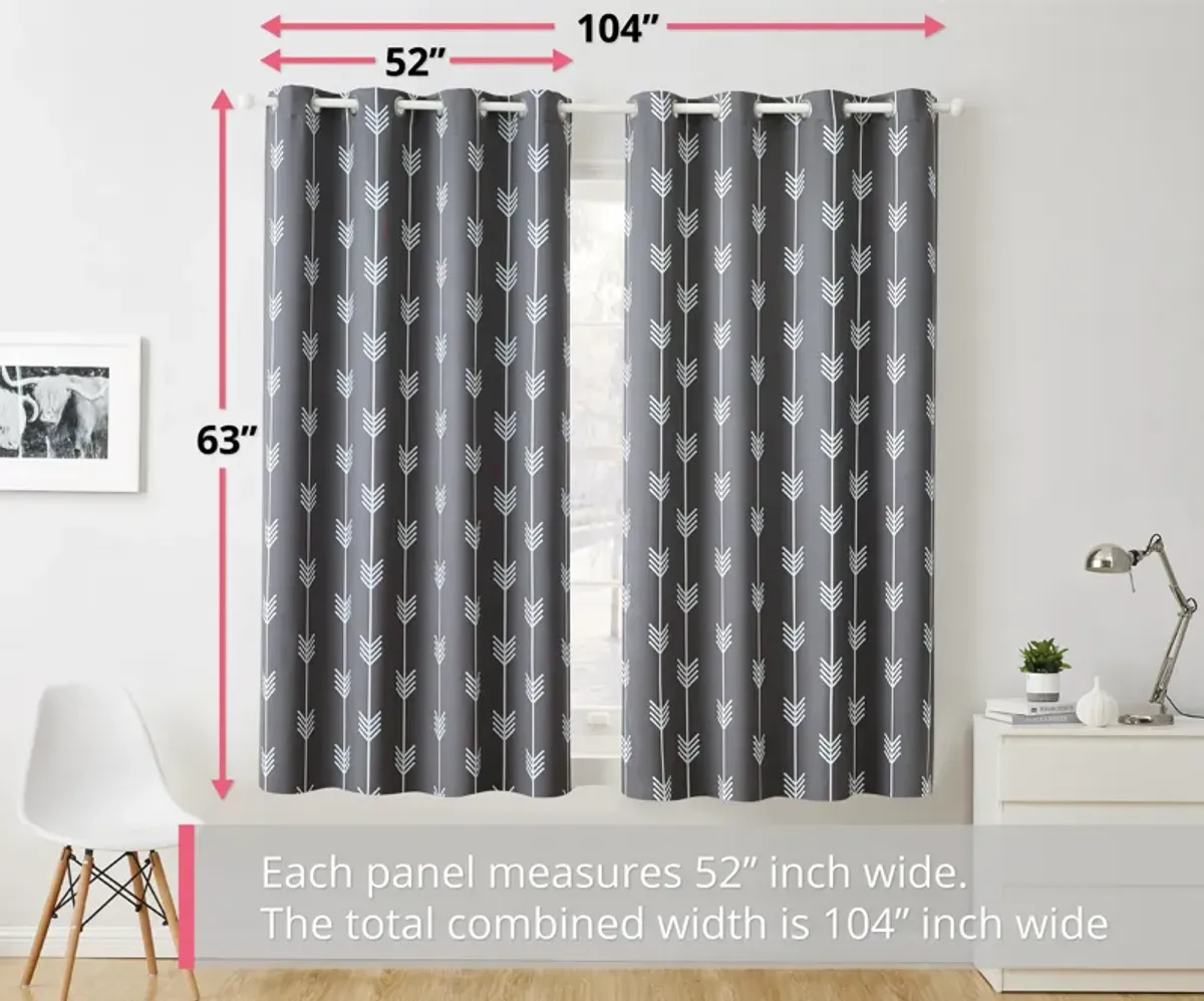 THD Benjamin Print Thermal Room Darkening Blackout Energy Efficient Window Curtain Grommet Top Panels - Set of 2