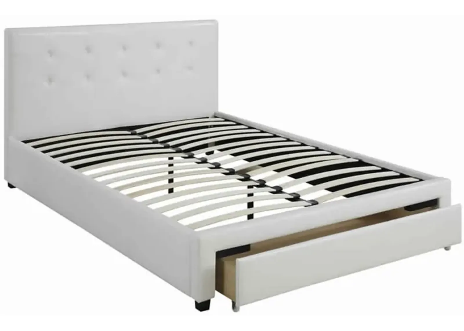 Striking Queen Bed WithDrawer,Pu White-Benzara