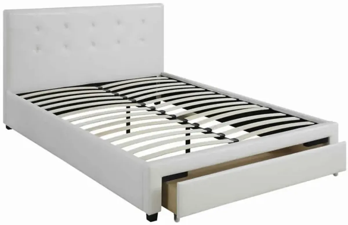 Striking Queen Bed WithDrawer,Pu White-Benzara