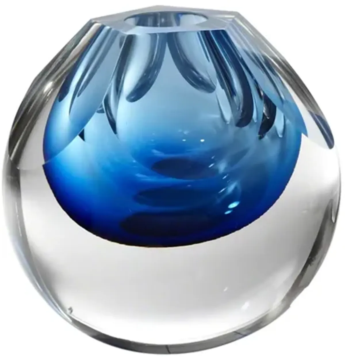 Pentagon Cut Glass Blue Sphere Vase