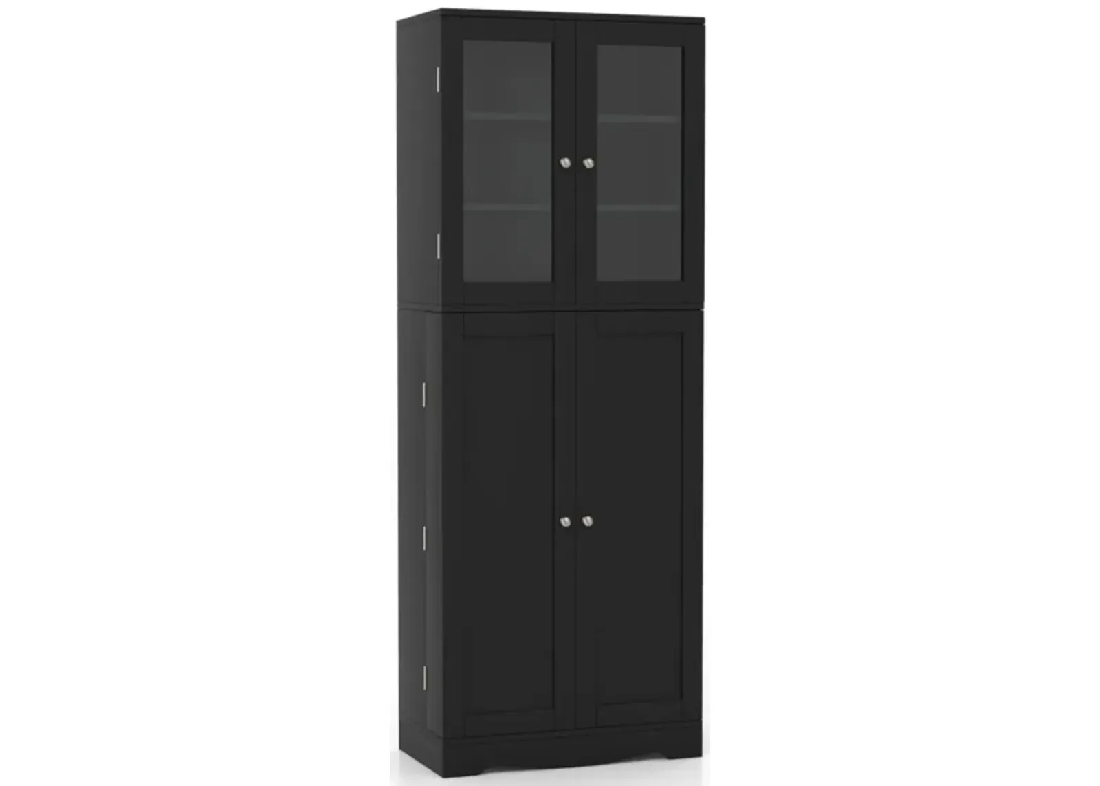 Hivvago Tall Kitchen Pantry Cabinet with Dual Tempered Glass Doors and Shelves