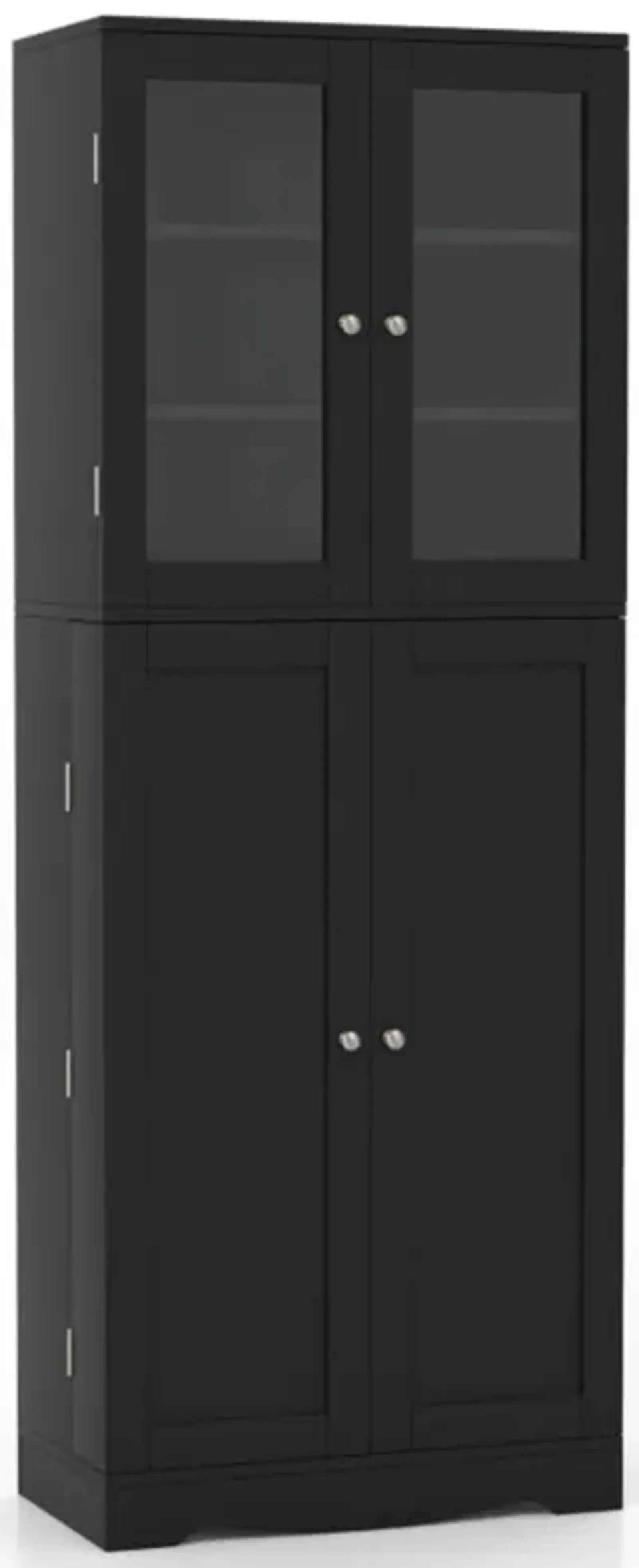 Hivvago Tall Kitchen Pantry Cabinet with Dual Tempered Glass Doors and Shelves