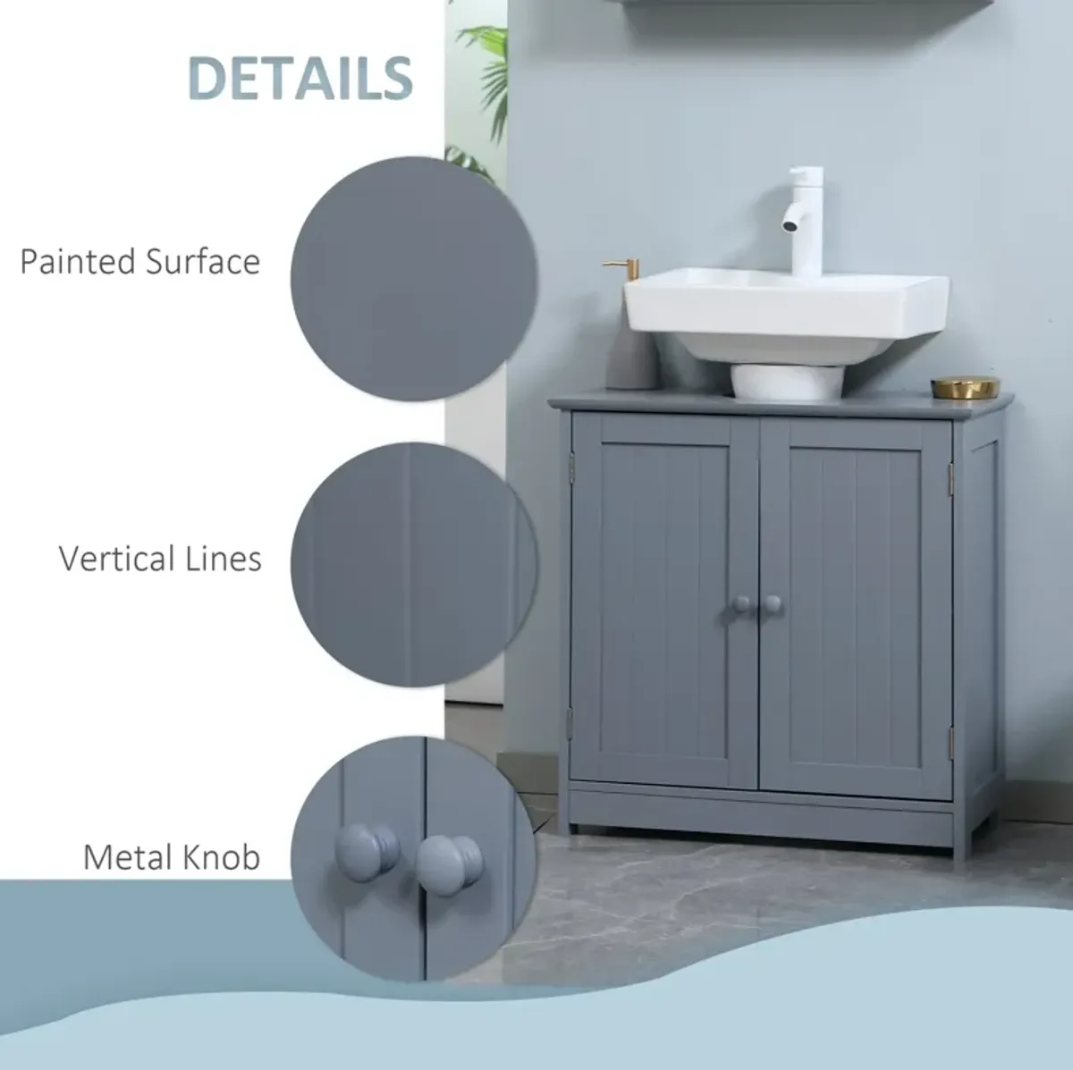 Grey Bathroom Storage: Pedestal Sink Cabinet with Doors & Shelf