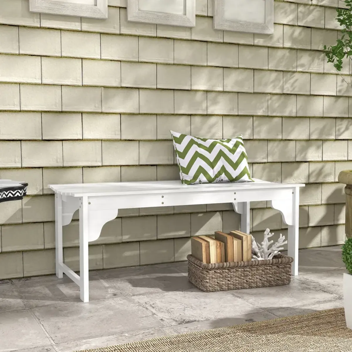 Outsunny Wooden Garden Bench, Outdoor Park Bench with Slatted Seat, Backless Front Porch Bench with Curved Seat for Conservatory, Garden, Poolside, Deck, White