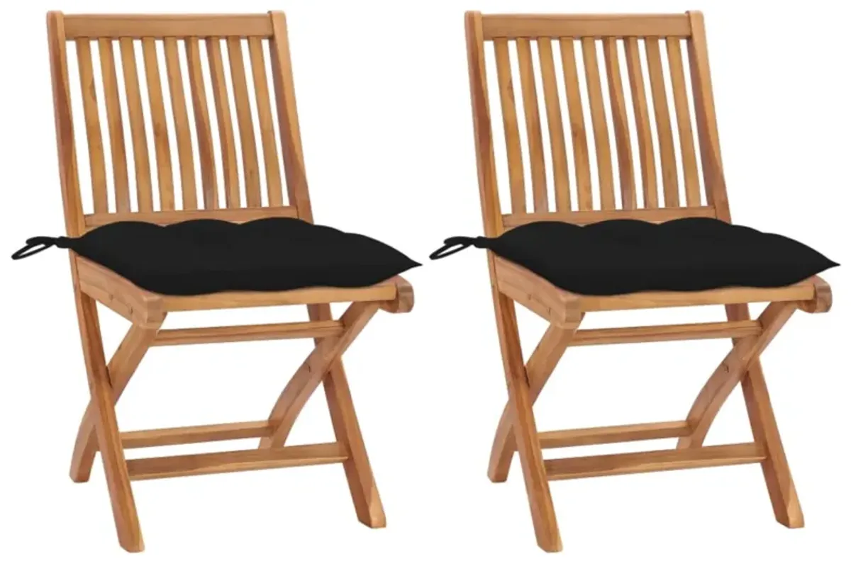 vidaXL Garden Chairs 2 pcs with Black Cushions Solid Teak Wood