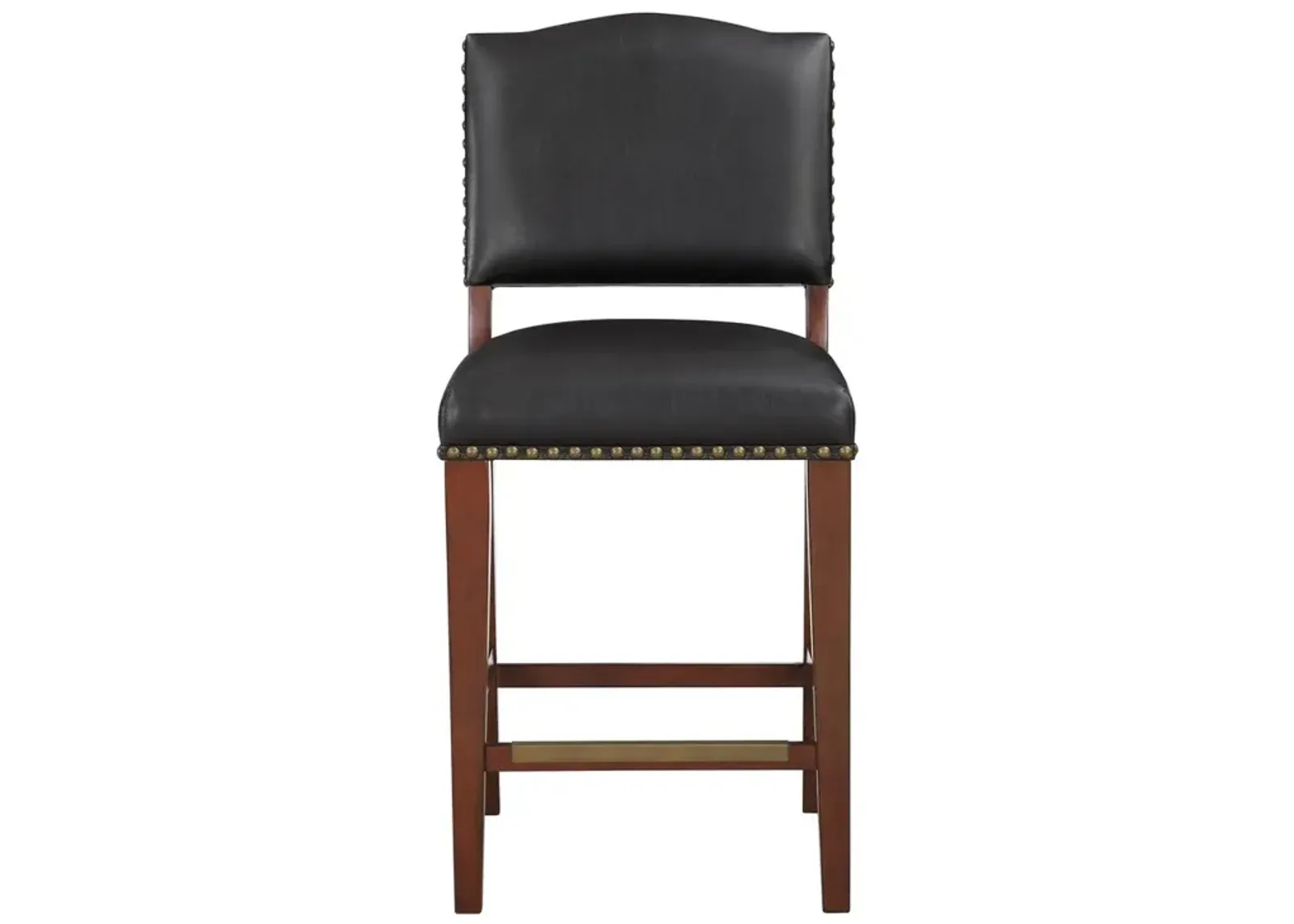 Denver Stationary Faux Leather Brown Counter Stool with Nail Heads