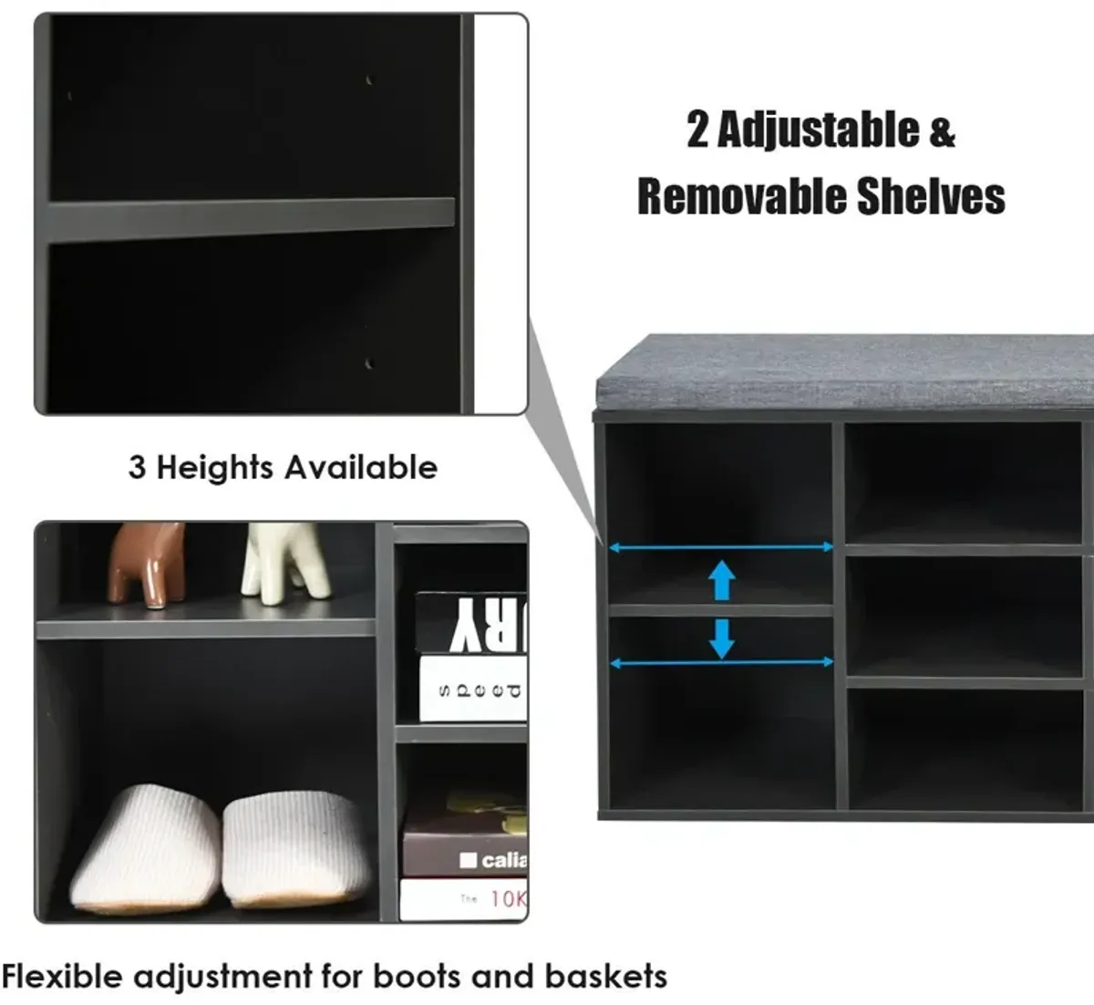 10-Cube Organizer Shoe Storage Bench with Cushion for Entryway