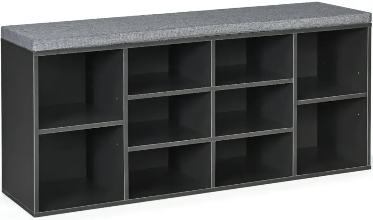 10-Cube Organizer Shoe Storage Bench with Cushion for Entryway