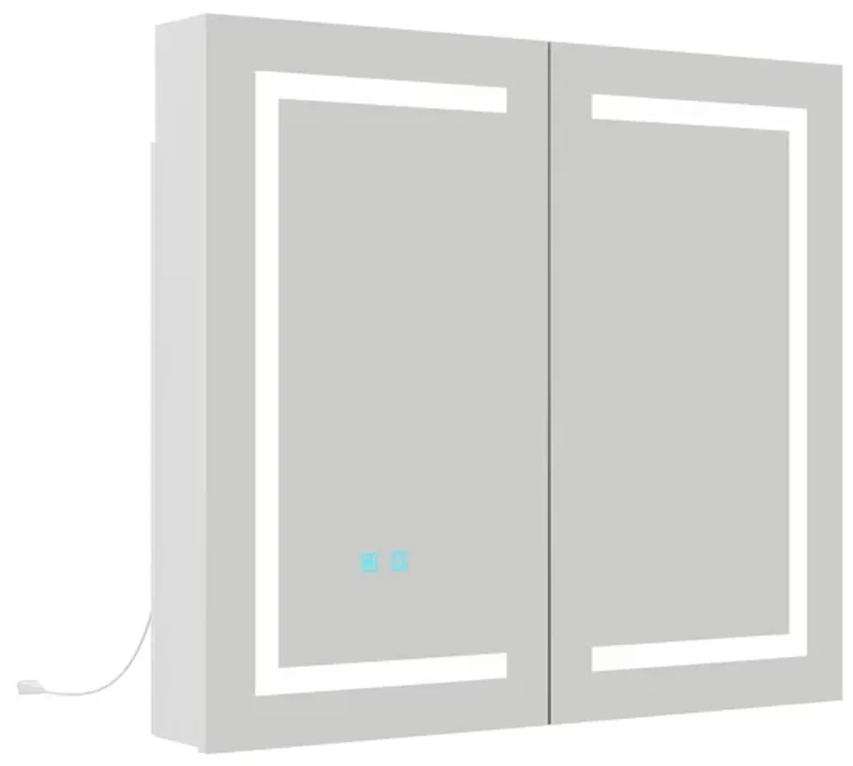 FUFU&GAGA LED Bathroom Mirror Cabinet with Adjustable Shelves and Defogging Function,(35.4" W x 17.7" D x 31.3" H),White