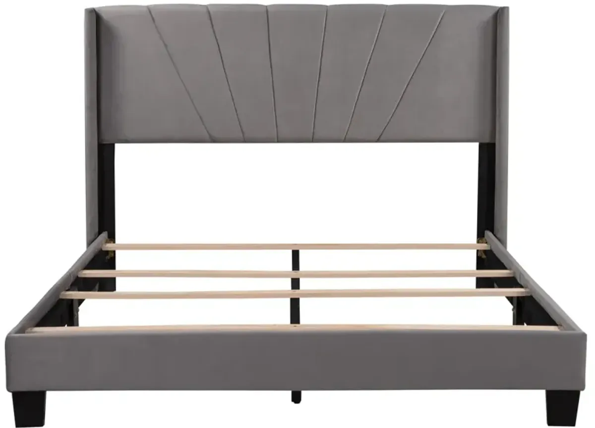 Queen Size Velvet Upholstered Platform Bed, Box Spring Needed