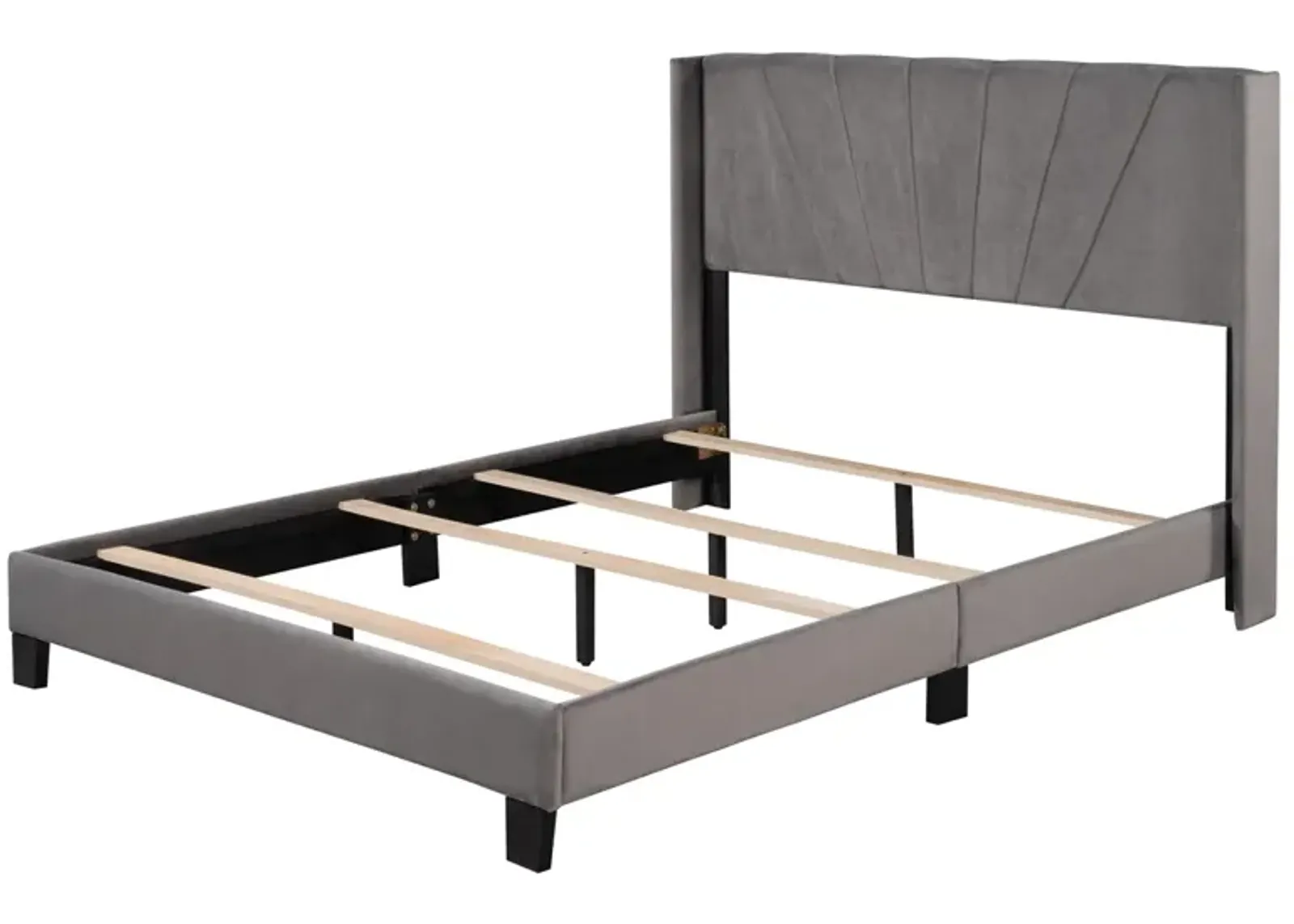 Queen Size Velvet Upholstered Platform Bed, Box Spring Needed