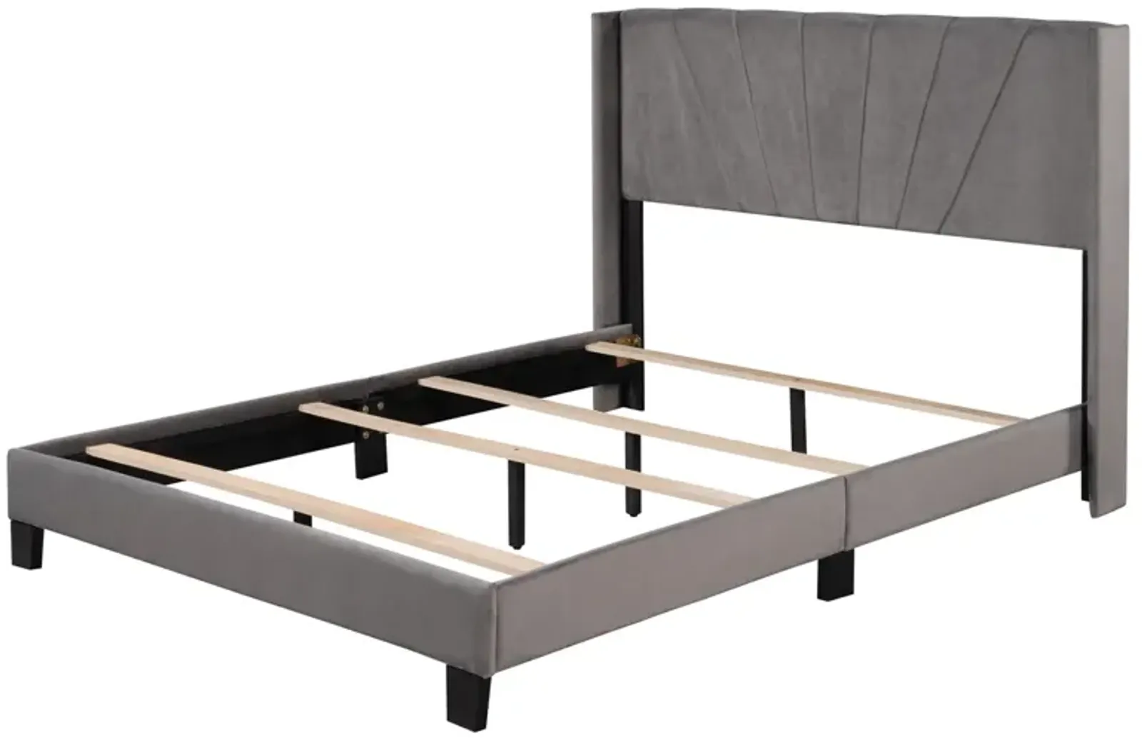 Queen Size Velvet Upholstered Platform Bed, Box Spring Needed