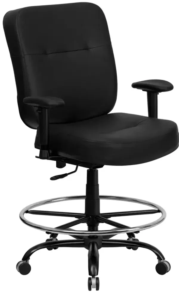 Flash Furniture HERCULES Series Big & Tall 400 lb. Rated Black LeatherSoft Ergonomic Drafting Chair with Adjustable Arms