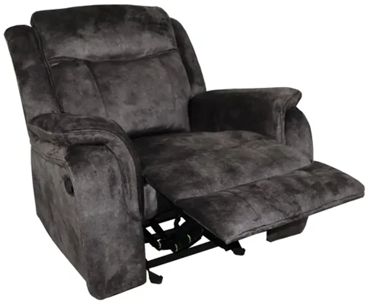 Harbor 39 Inch Manual Recliner Chair, Pocket Coils, Gray Faux Suede Velvet - Benzara