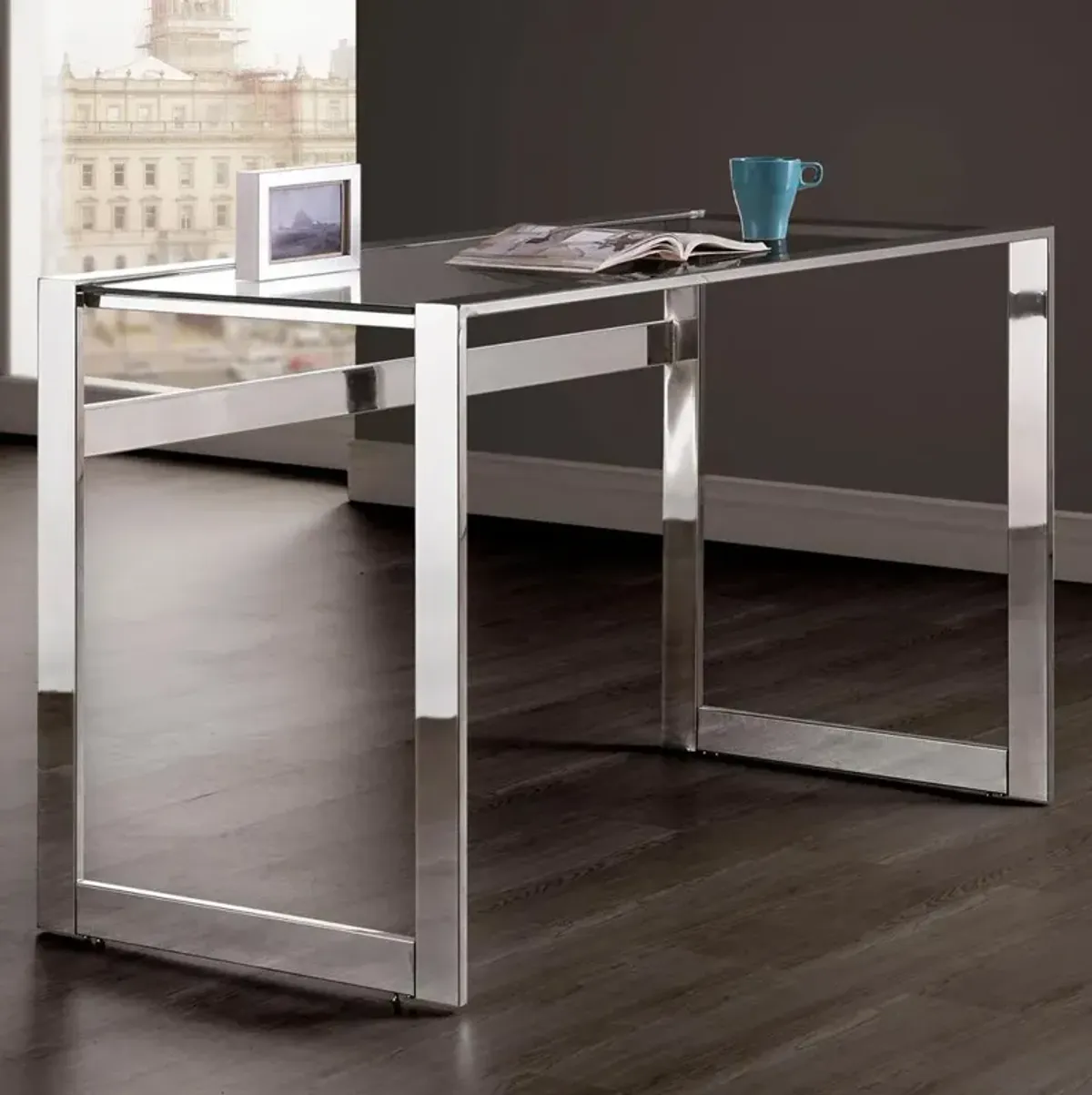 Hartford Glass Top Writing Desk Chrome