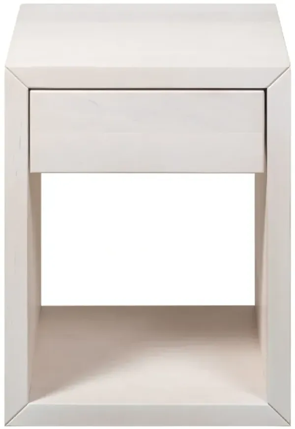 Narrow Mid-Century Modern Solid Hardwood Whitewash Floating Nightstand with Drawer - Bedside Table for Bedroom