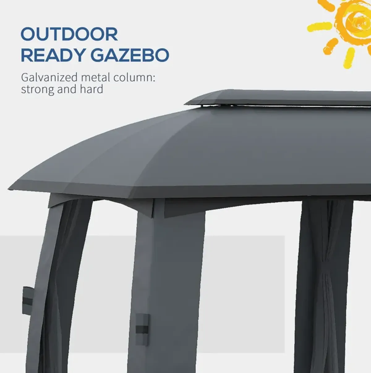 Dark Gray Garden Pavilion: 10x20ft Netted Gazebo Canopy