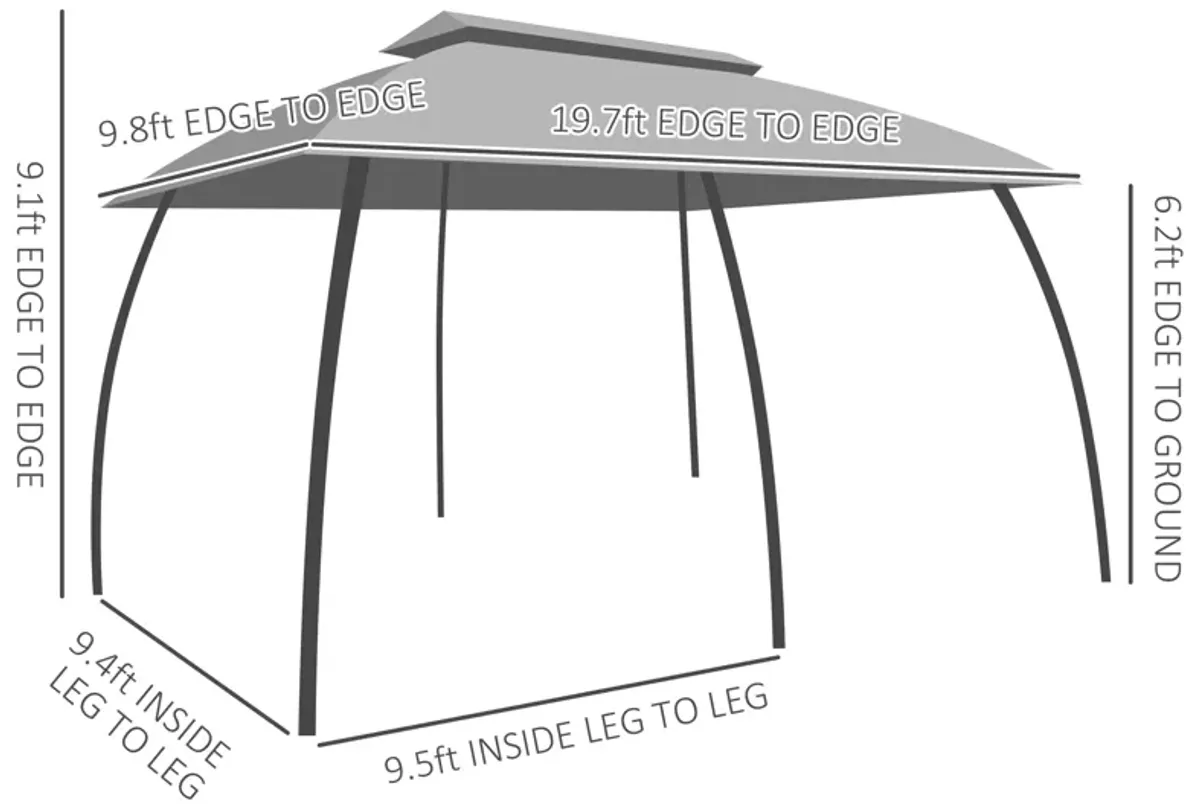 Dark Gray Garden Pavilion: 10x20ft Netted Gazebo Canopy