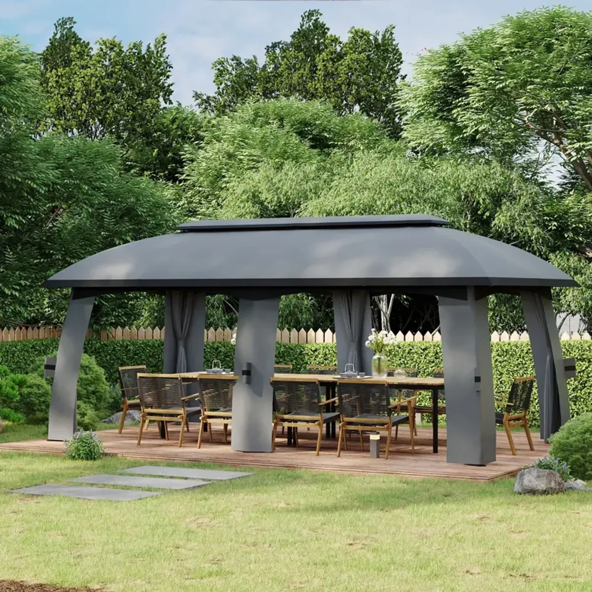 Dark Gray Garden Pavilion: 10x20ft Netted Gazebo Canopy