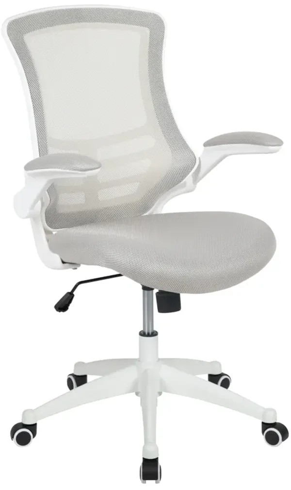 Kelista Mid-Back Light Gray Mesh Swivel Ergonomic Task Office Chair with White Frame and Flip-Up Arms