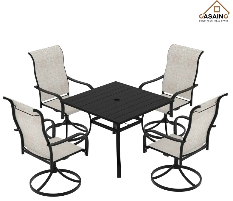 5 Piece Steel Frame Patio Dining Set, Swivel Dining Chair