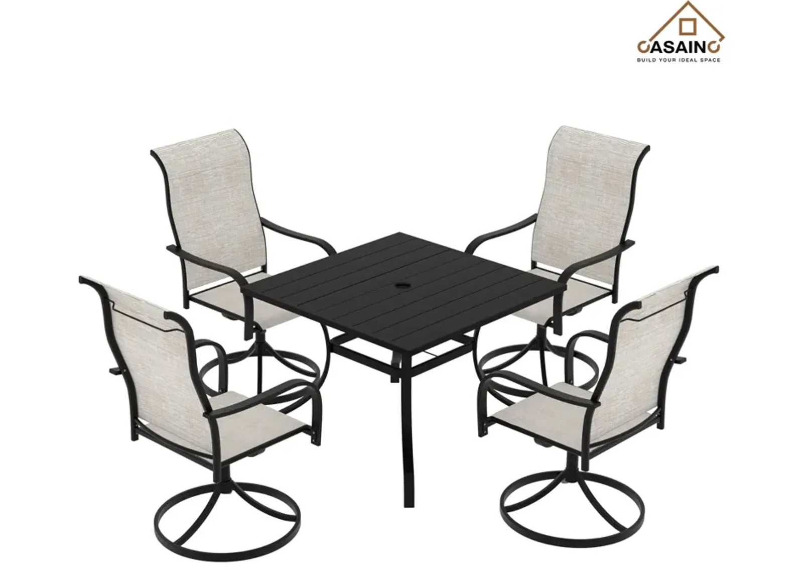 5 Piece Steel Frame Patio Dining Set, Swivel Dining Chair