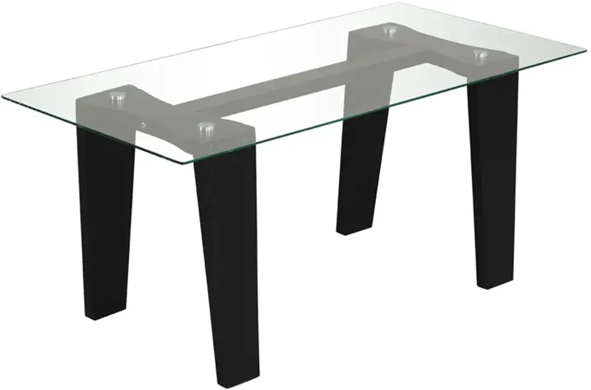 39.5 Inch Glass Coffee Table Modern Rectangular Center Table with Solid Rubber Wood Legs-Black