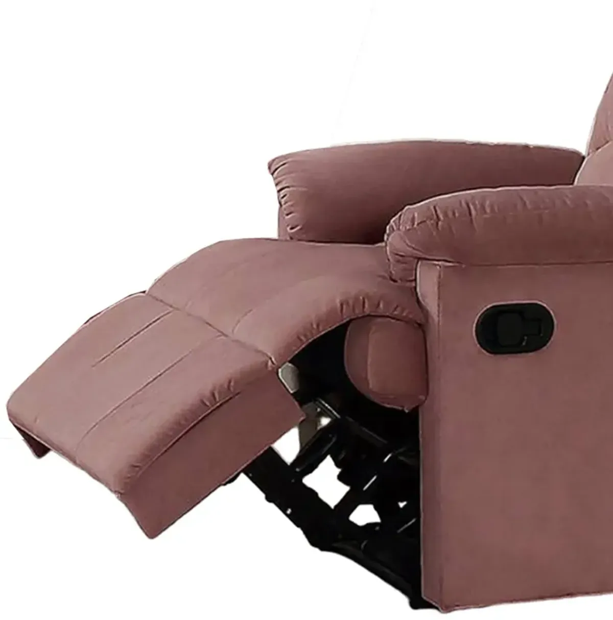 Karry Manual Recliner Chair, Cushioned Blush Pink Velvet, Solid Wood - Benzara