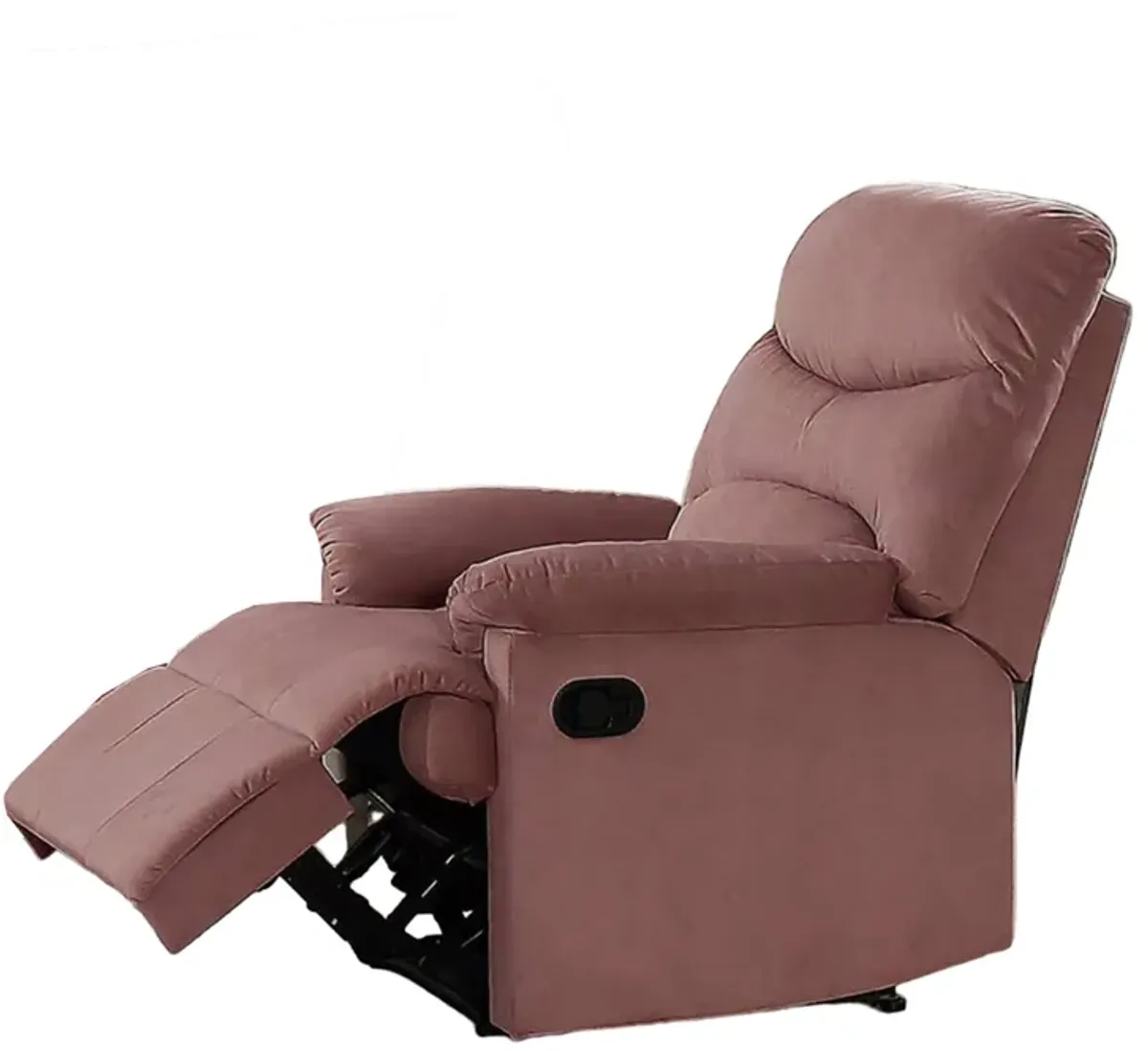 Karry Manual Recliner Chair, Cushioned Blush Pink Velvet, Solid Wood - Benzara