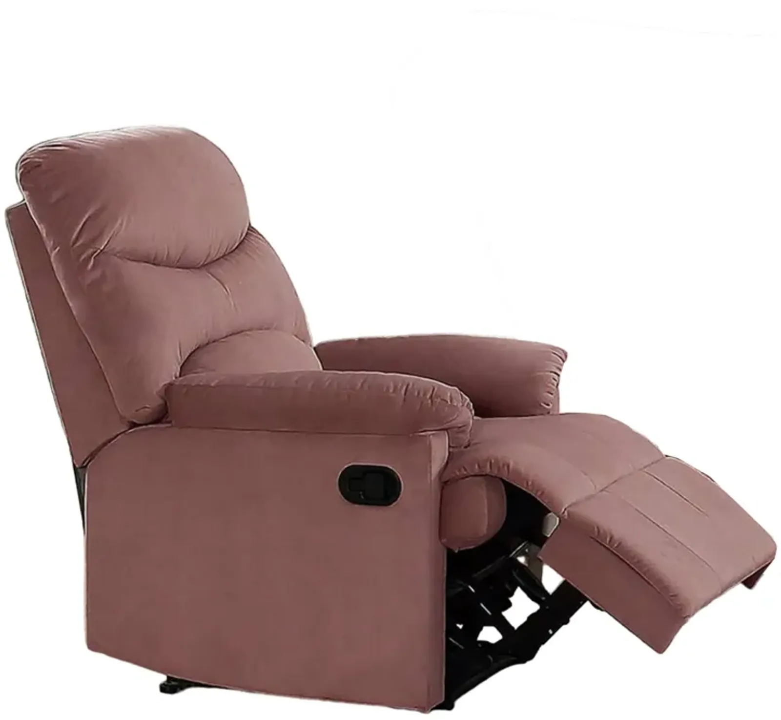 Karry Manual Recliner Chair, Cushioned Blush Pink Velvet, Solid Wood - Benzara