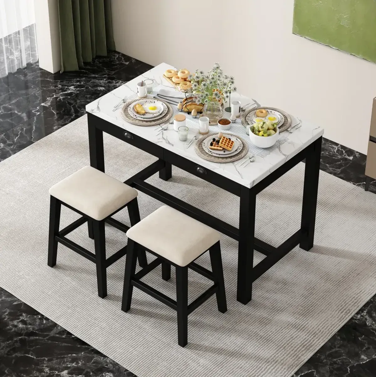 Merax 3-Piece Modern  Versatile Bar Table Stools Dining Set