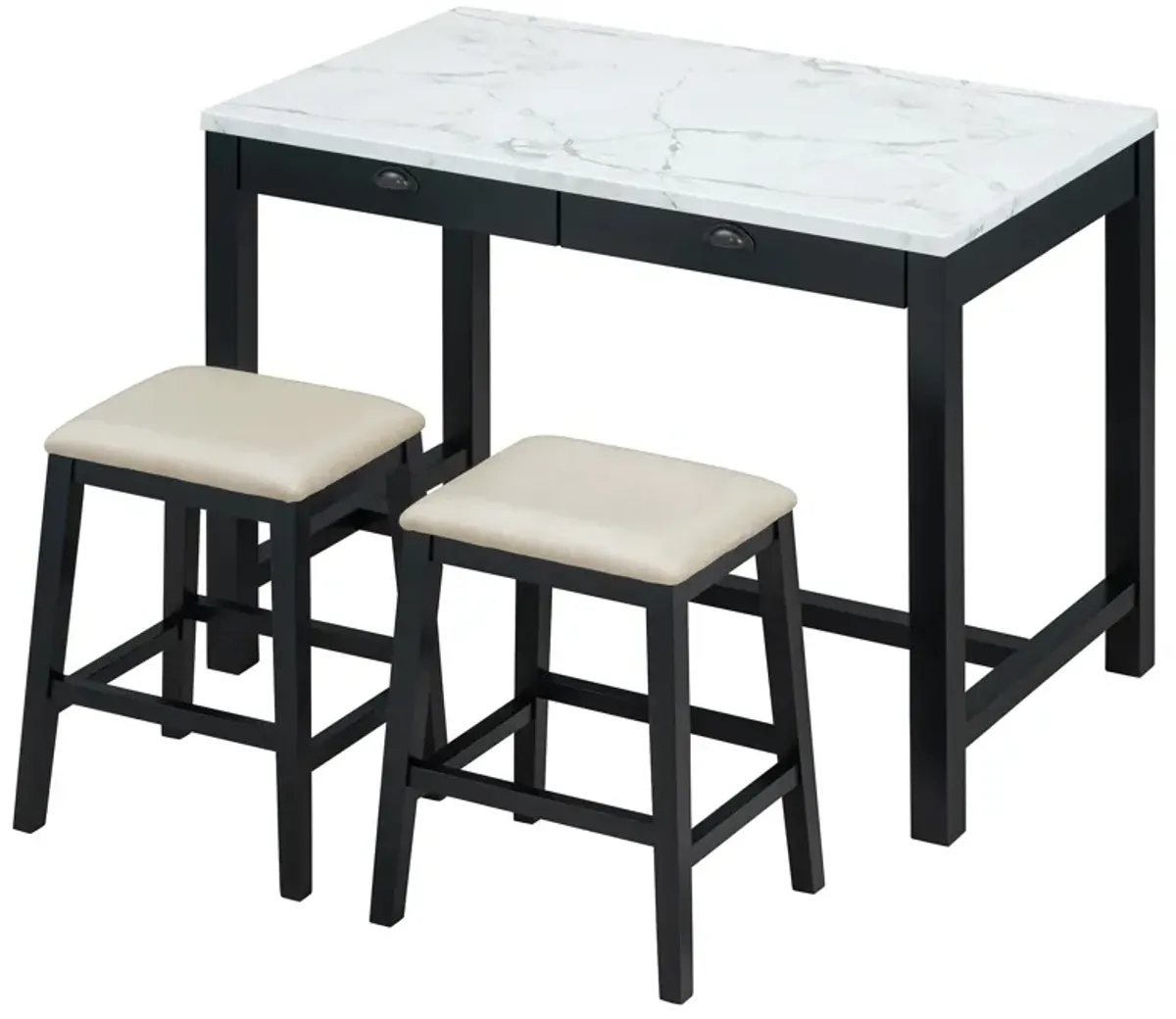 Merax 3-Piece Modern  Versatile Bar Table Stools Dining Set