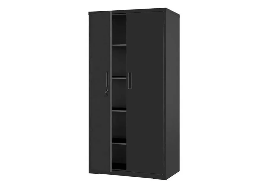 Black Steel Lockable Storage Cabinet Shelving Unit with 4 Adjustable Shelves