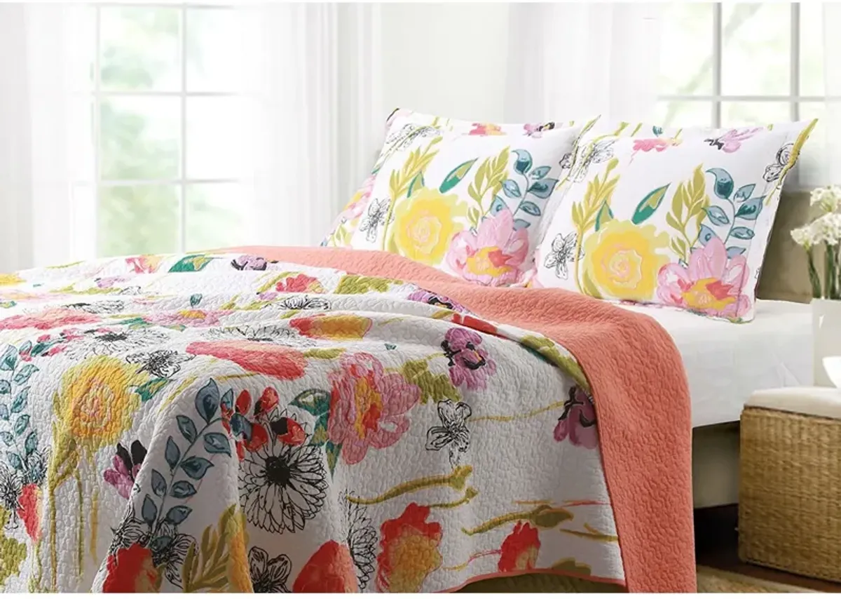 QuikFurn Full / Queen Cotton Quilt Set Multi-Color Floral Pattern