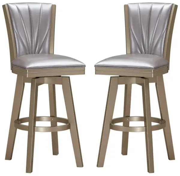 Barstool with Swivel Seat and Stitched Backrest, Set of 2, Pearl Gray-Benzara
