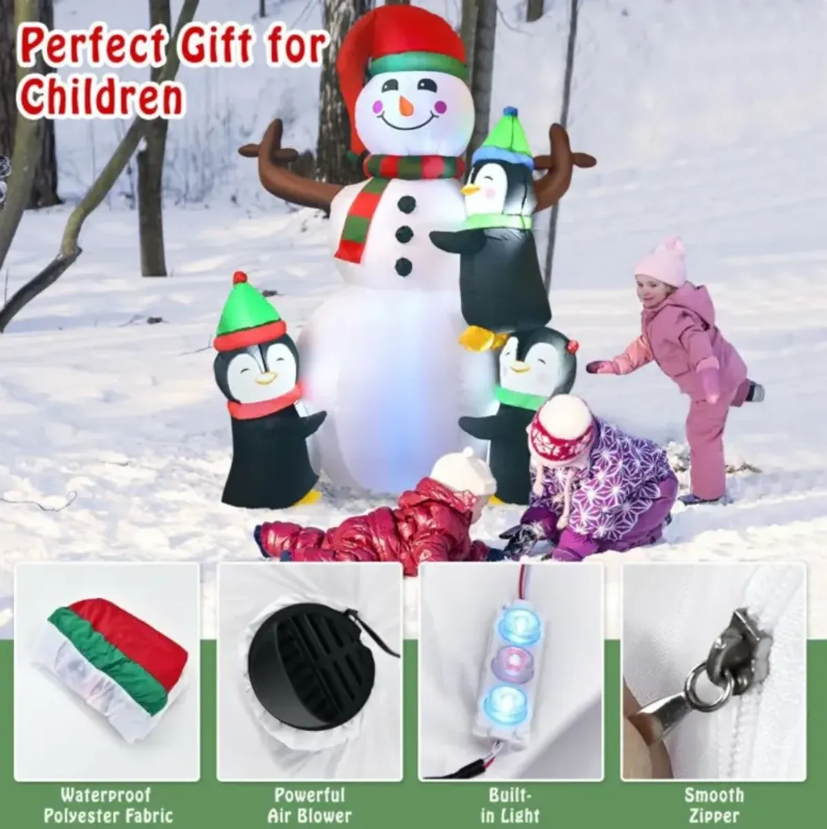 Hivvago 6 Feet Christmas Quick Inflatable Snowman with Penguins