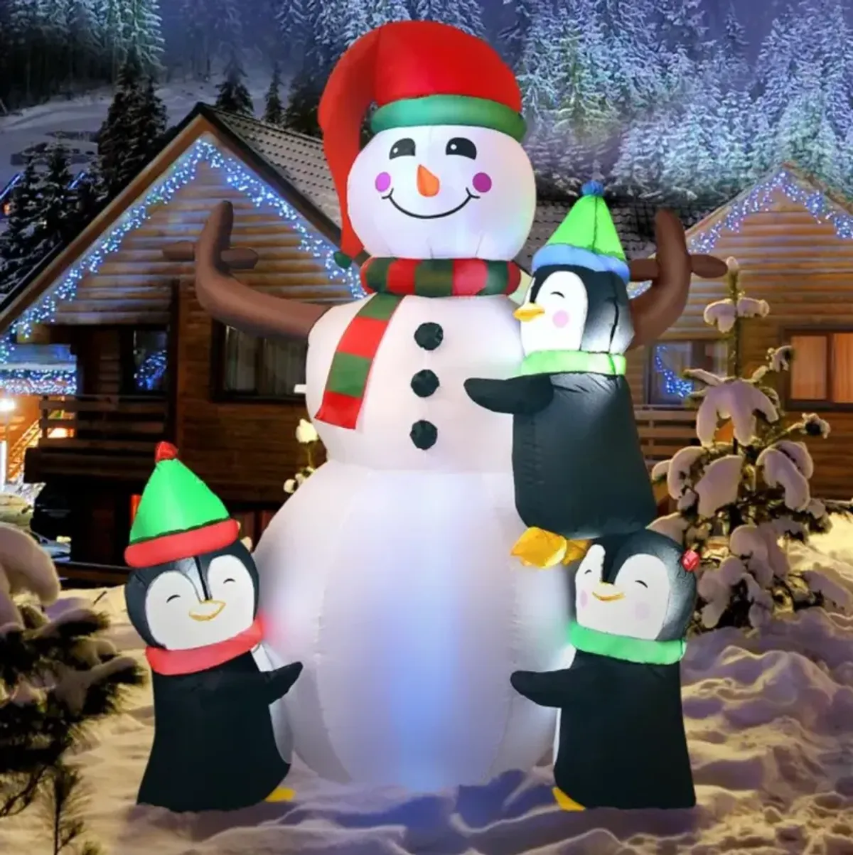 Hivvago 6 Feet Christmas Quick Inflatable Snowman with Penguins