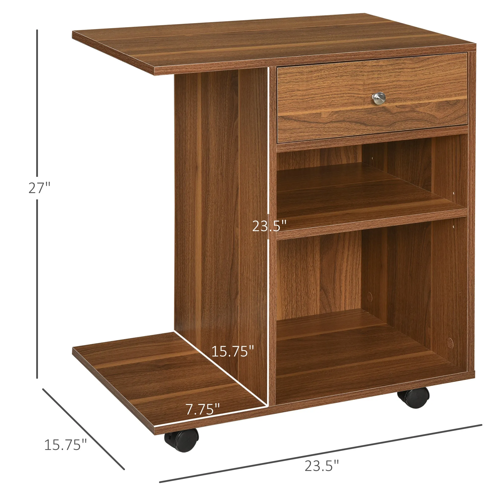 Printer Table Desk  Rolling Cart Stand with Wheels  Adjustable Shelf  Drawer and CPU Stand  Walnut