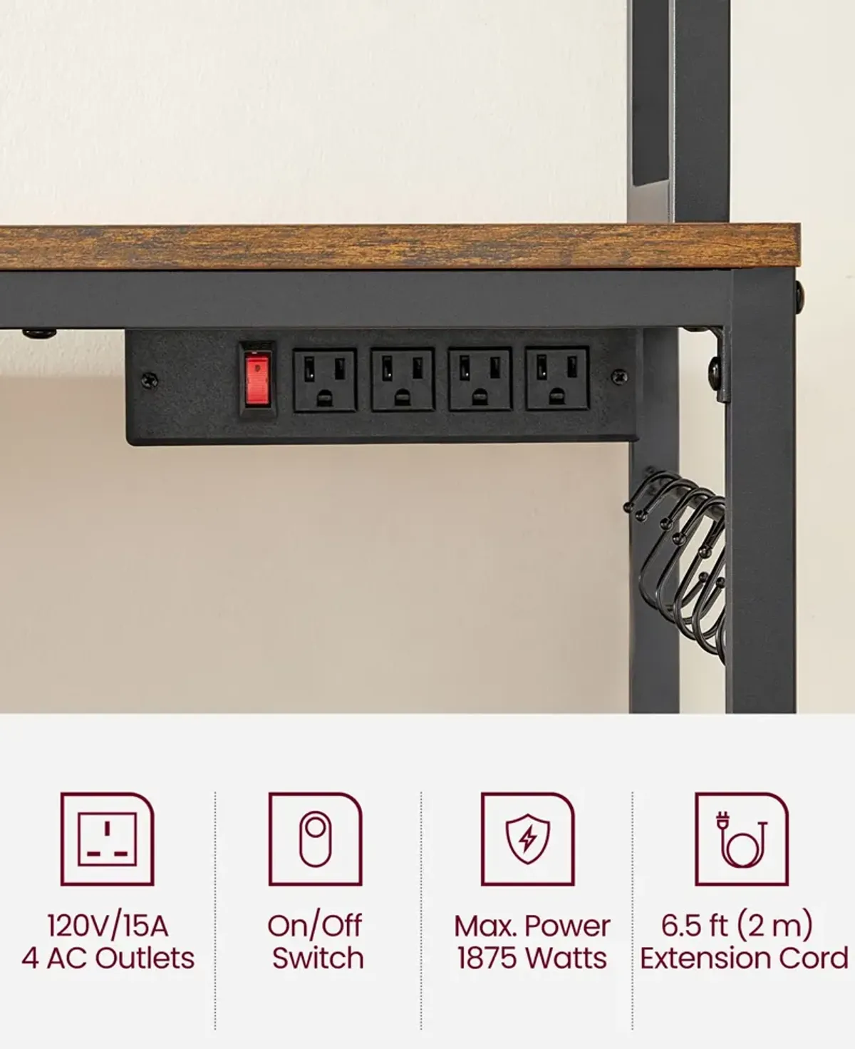 Hutch Bakers Rack with Power Outlet