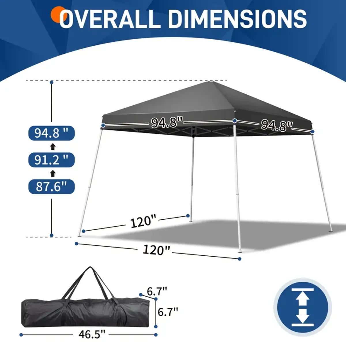 Instant Pop-Up Canopy with Slant Legs, Foldable Outdoor Tent for Patio & Camping