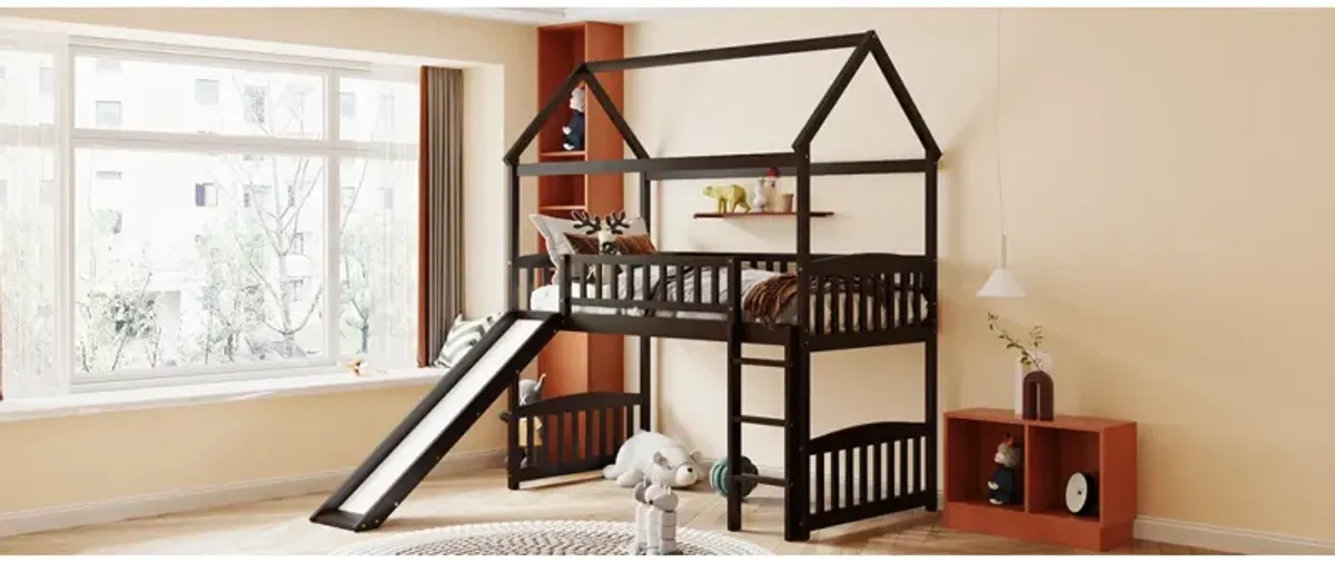 Twin Loft Bed With Slide, House Bed With Slide