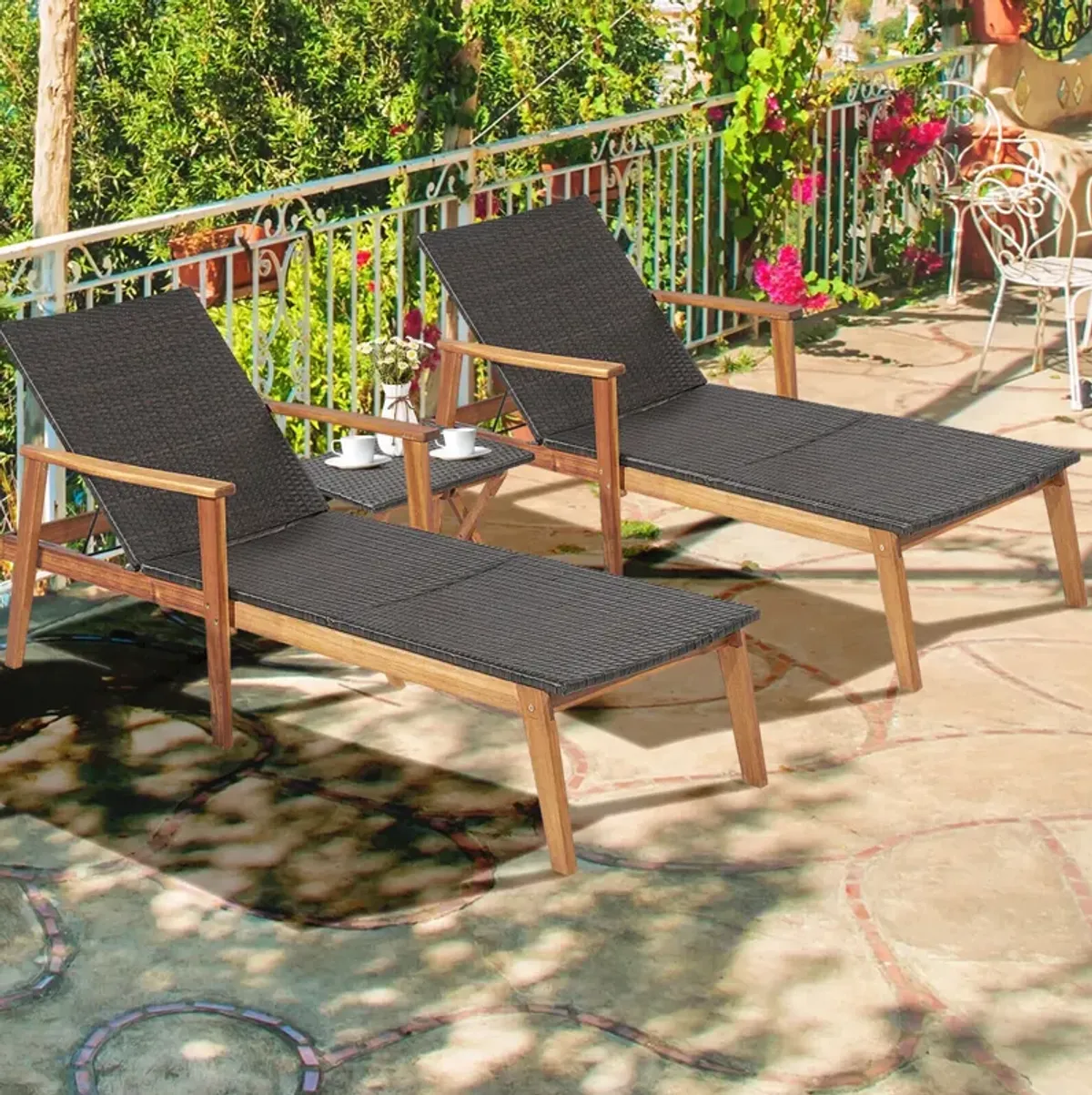 2 Pieces Patio Chaise Lounge and Table Set with 4-Level Adjustable Backrest