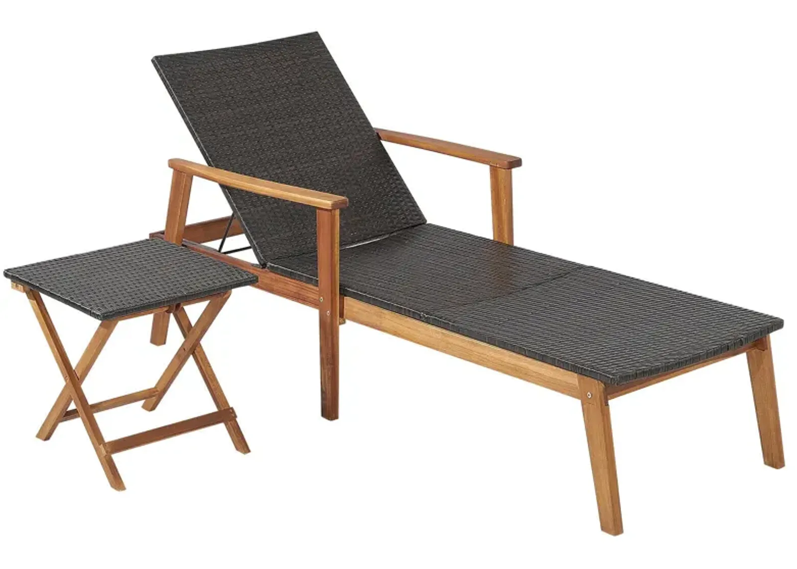 2 Pieces Patio Chaise Lounge and Table Set with 4-Level Adjustable Backrest