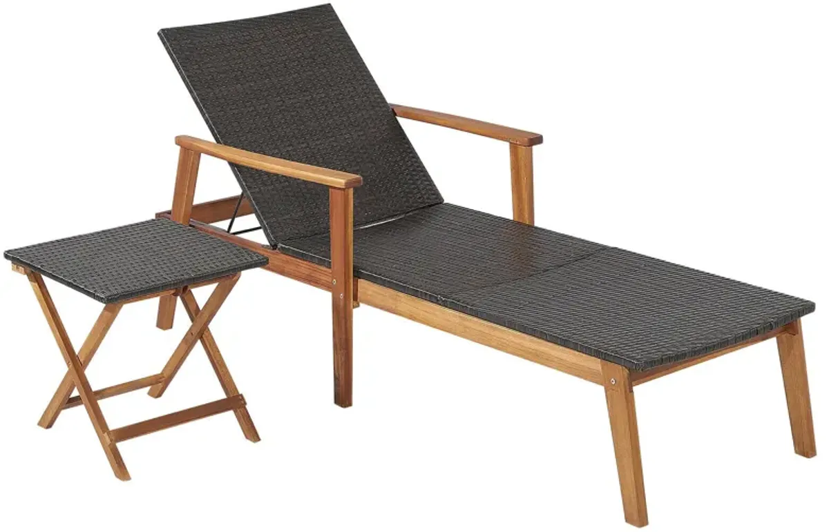 2 Pieces Patio Chaise Lounge and Table Set with 4-Level Adjustable Backrest