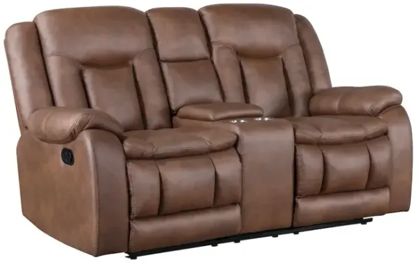 New Classic Furniture Morello Fabric Console Loveseat w/ Dual Recliners, Brown